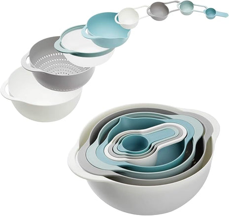 Plastic Mixing Bowls - Multicolored Mixing Bowl Set of 8, Nest for Easy Storage, Inculding Measuring Cups, Colander, Sifter, Large Bowl, Great for Cooking and Baking, Rv Camping Accessories, No BPA