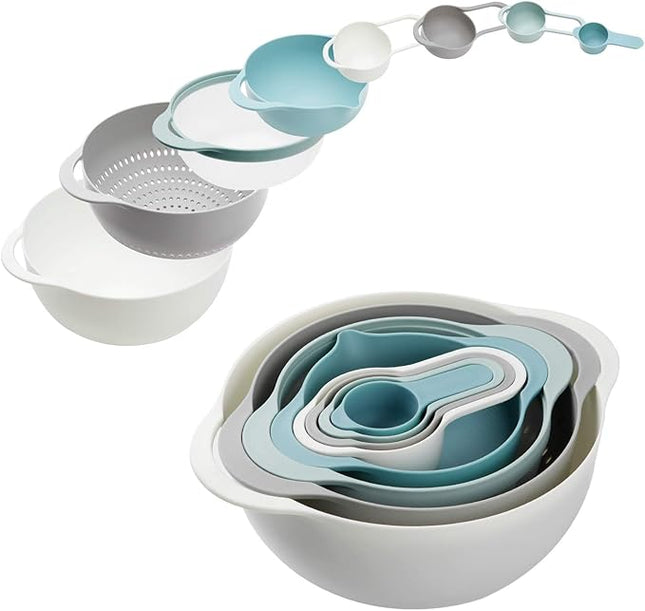 Plastic Mixing Bowls - Multicolored Mixing Bowl Set of 8, Nest for Easy Storage, Inculding Measuring Cups, Colander, Sifter, Large Bowl, Great for Cooking and Baking, Rv Camping Accessories, No BPA