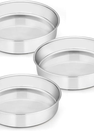 E-far 9½ Inch Cake Pan Set of 3, Stainless Steel Round Cake Baking Pans, Non-Toxic & Healthy, Mirror Finish & Dishwasher Safe