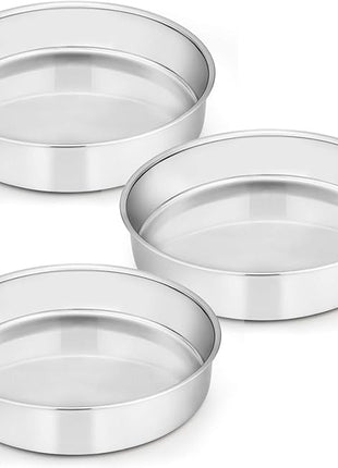 E-far 11 Inch Cake Pan Set of 3, Stainless Steel Round Cake Baking Pans, Non-Toxic & Healthy, Mirror Finish & Dishwasher Safe