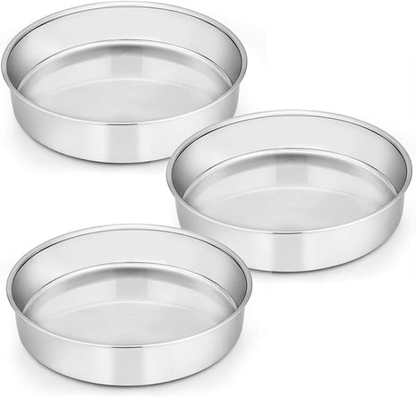 E-far 11 Inch Cake Pan Set of 3, Stainless Steel Round Cake Baking Pans, Non-Toxic & Healthy, Mirror Finish & Dishwasher Safe