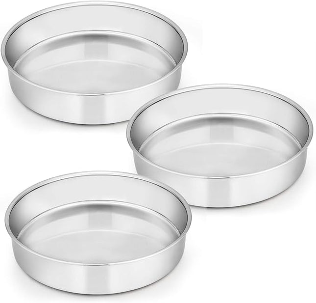 E-far 11 Inch Cake Pan Set of 3, Stainless Steel Round Cake Baking Pans, Non-Toxic & Healthy, Mirror Finish & Dishwasher Safe