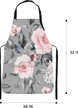 Britimes Spring Flowers Leaves Floral Apron Home Kitchen Cooking Baking Gardening for Women Men with Pockets 32x28 inch