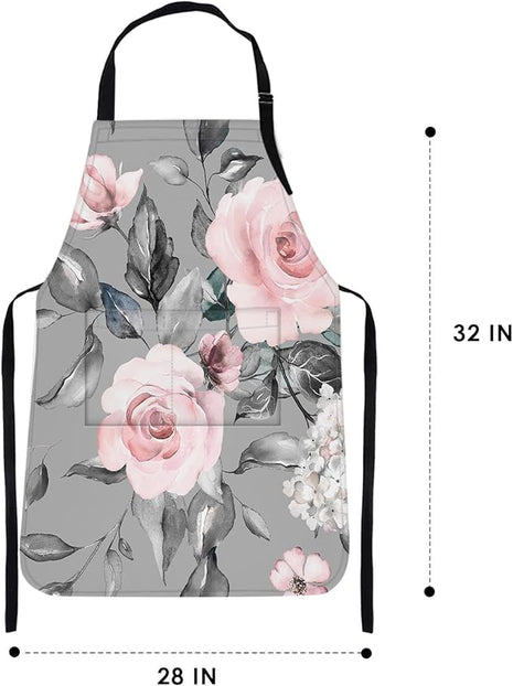 Britimes Spring Flowers Leaves Floral Apron Home Kitchen Cooking Baking Gardening for Women Men with Pockets 32x28 inch