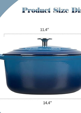 Enameled Cast Iron Dutch Oven Pot with Lid, 7 Quart, Round Dutch Ovens for Bread Baking, Bread Oven, Oven Safe up to 500°F, Lake Blue