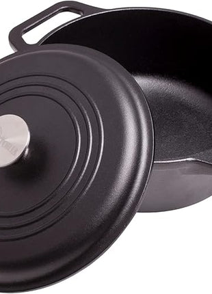 Victoria 4-Quart Cast Iron Dutch Oven with Lid and Dual Loop Handles, Seasoned with Flaxseed Oil, Made in Colombia,Black