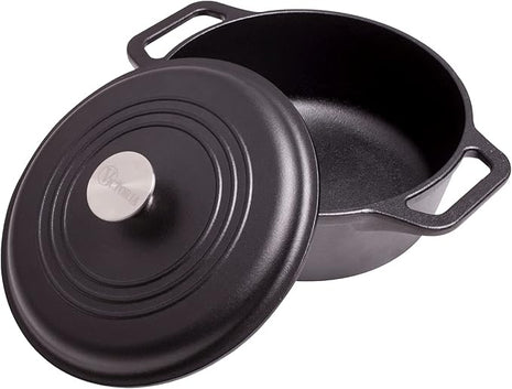 Victoria 4-Quart Cast Iron Dutch Oven with Lid and Dual Loop Handles, Seasoned with Flaxseed Oil, Made in Colombia,Black