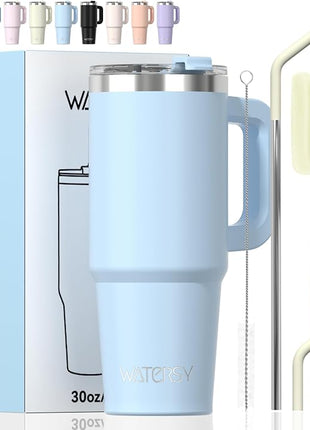 30 oz Tumbler with Handle,Tumbler with Lid and Straw,Double Wall Insulated Cup Stainless Steel Travel Mug(Cold for 34 Hours),Water Bottle for Iced Tea,Coffee,Cold Beverages(Blue)