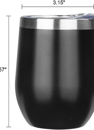 MEZMUT 12 Oz Insulated Wine Tumbler with Lid Double Wall Vacuum Stainless Steel Wine Glass Coffee Mug Insulated Tumbler Cup for Champaign, Cocktail, Beer (Black, 6 Pack)