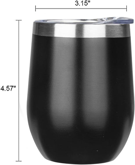 MEZMUT 12 Oz Insulated Wine Tumbler with Lid Double Wall Vacuum Stainless Steel Wine Glass Coffee Mug Insulated Tumbler Cup for Champaign, Cocktail, Beer (Black, 1 Pack)