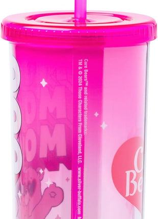 Silver Buffalo Care Bears Mood Plastic Tall Cold Cup with Lid and Straw Featuring Love-A-Lot Bear, 20 Ounces