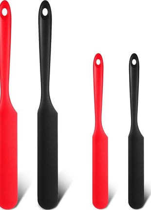 4 Pieces 13 Inch and 9.6 Inch Silicone Jar Spatulas Set Large and Medium Rubber Butter Cake Cream Spatulas Heat Resistant Non-stick Mixing Batter Scraper for Jars, Blender, Cooking Baking (Red, Black)