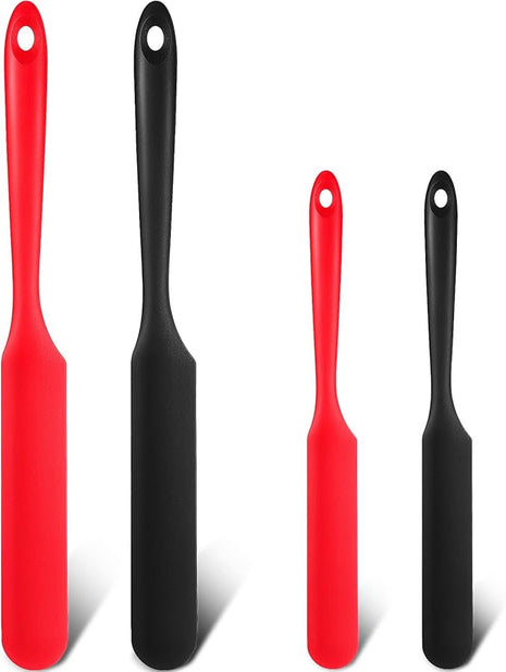 4 Pieces 13 Inch and 9.6 Inch Silicone Jar Spatulas Set Large and Medium Rubber Butter Cake Cream Spatulas Heat Resistant Non-stick Mixing Batter Scraper for Jars, Blender, Cooking Baking (Red, Black)