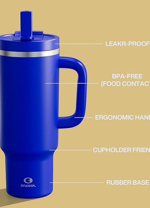 40 oz Tumbler with Handle and Straw: Stainless Steel Insulated Tumbler Keeps Cold for 24 Hours, Leakproof Travel Cup Fits in Cup Holder and BPA-Free,Royal Blue