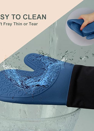 sungwoo Extra Long Silicone Oven Mitts, Heat Resistant Oven Gloves with Quilted Liner Non-Slip Textured Grip Perfect for BBQ, Baking, Cooking and Grilling - 1 Pair 14.6 Inch Royal Blue & Black