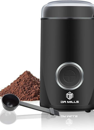 DR MILLS DM-7441 Coffee Grinder Electric, Coffee Bean and Dried Spice Grinder, One Touch Operation, Blade and Cup Made with SUS304 Stainless Steel (Black)