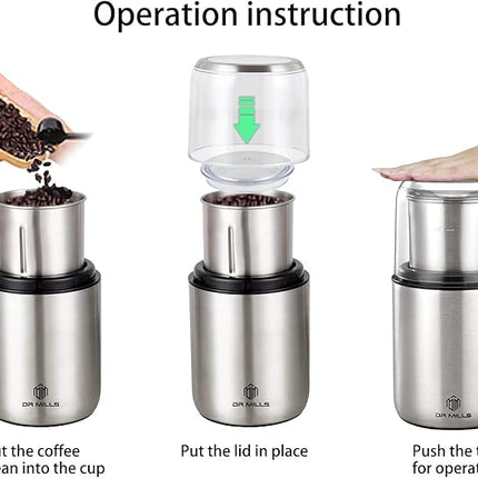 DR MILLS DM-7452 Electric Coffee Grinder,Spice Grinder Electric and Chopper,Detachable Cup, Diswash Free, Blade & Cup Made with SUS304 Stainless Steel
