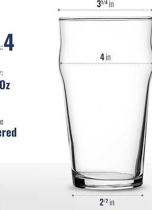 Bormioli Rocco Nonix Set Of 4 20 Oz Pint Glasses | British Pub Style Beer Glasses | Easy Stacking in The Cupboard | Premium Craft Beer Glasses Made In Spain