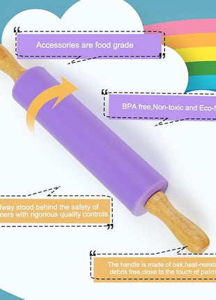 Koogel Rolling Pin for Baking, 12 Inch Non-Stick Silicone Surface, Wooden Handle Rolling Pin for Baking Pies, Pastry, Cookies, Kitchen Essential