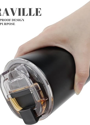 Puraville 2 Pack Insulated Tumblers with Lid, 14 oz Travel Coffee Mug Stainless Steel Vacuum Cup, Leak Proof Double Walled Coffee Tumbler for Iced and Hot Drinks, Black and Cream