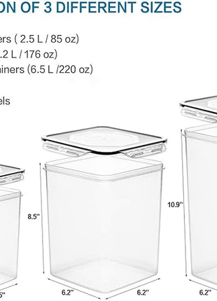 VERONES Large Tall Airtight Food Storage Containers, 10 PACK Plastic Airtight Kitchen & Pantry Organization, Ideal for Flour & Sugar Plastic Canisters with Labels