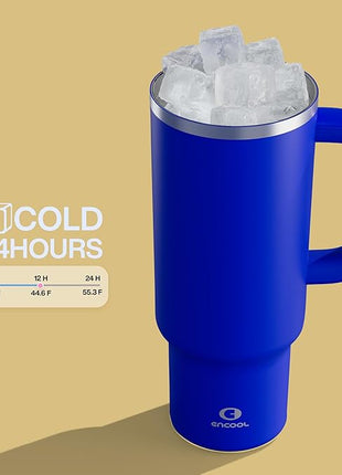 40 oz Tumbler with Handle and Straw: Stainless Steel Insulated Tumbler Keeps Cold for 24 Hours, Leakproof Travel Cup Fits in Cup Holder and BPA-Free,Royal Blue
