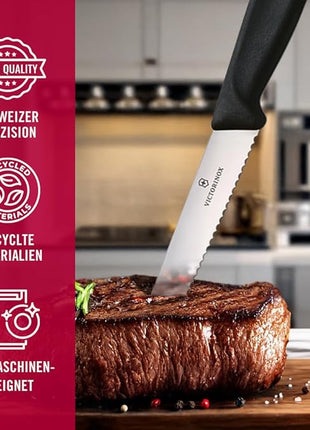 Victorinox 6.7233.6 Swiss Classic Steak Knife Set Ideal for Slicing a Wide Variety of Steak Cuts Serrated Blade in Black, Set of 6