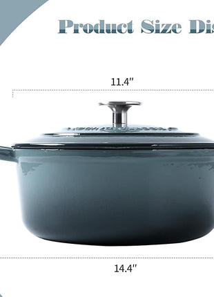Enameled Cast Iron Round Dutch Oven with Lid Dual Handle Pot Bread Ovens, 7 Quart, Slateblue