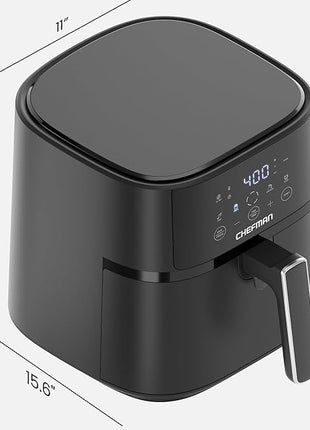 Chefman Air Fryer – 6 QT Compact Airfryer for Quick & Easy Meals in Minutes, Features Hi-Fry Technology for Extra Crisp, Touchscreen Controls with 4 Presets, Nonstick & Dishwasher Safe Basket - Black