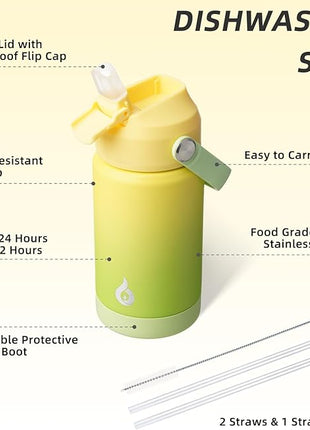 BJPKPK Insulated Water Bottle with Straw Lid, 12oz Thermo Water Bottles, Flex Handle & Non-slip Boot, BPA Free Leak Proof Stainless Steel Metal Thermo, Tumblers, Cups,Fresh Green