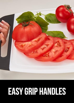 GORILLA GRIP BPA-Free Reversible Kitchen Cutting Board Set of 3, US Designed, Nonporous, Juice Grooves Catch Liquid, Slip Resistant Border, Durable Food Chopping Boards, Holiday Prep Essentials, Black