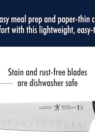 HENCKELS Solution Razor-Sharp Hollow Edge Santoku Knife 7 inch, German Engineered Informed by 100+ Years of Mastery, Black/Stainless Steel