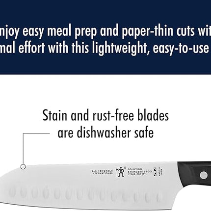 HENCKELS Solution Razor-Sharp Hollow Edge Santoku Knife 7 inch, German Engineered Informed by 100+ Years of Mastery, Black/Stainless Steel
