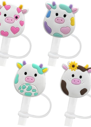 Straw Cover Cap for Stanley Cup 30 Oz 40 Oz Tumblers - 10mm Cute Cow Straw Tips Covers,Silicone Straw Toppers, Funny Animals Straw Covers Cap Plugs,Anti-dust Straw Tip Drinking Straw Tips Lids