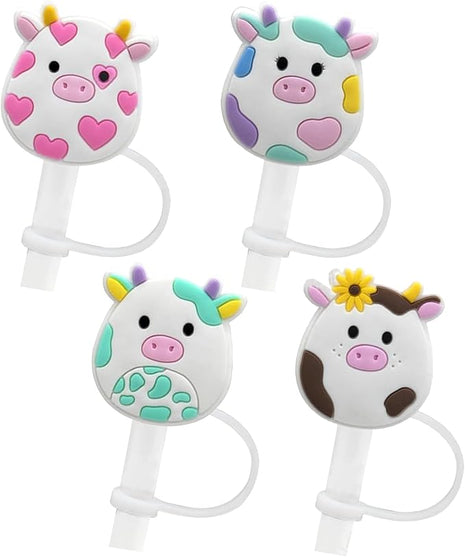 Straw Cover Cap for Stanley Cup 30 Oz 40 Oz Tumblers - 10mm Cute Cow Straw Tips Covers,Silicone Straw Toppers, Funny Animals Straw Covers Cap Plugs,Anti-dust Straw Tip Drinking Straw Tips Lids