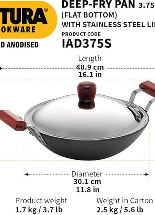 Hawkins Futura Hard Anodised Deep-Fry Pan 3.75 L, 30 cm, 4.06 mm with SS Lid and Induction Compatible Base (Black)