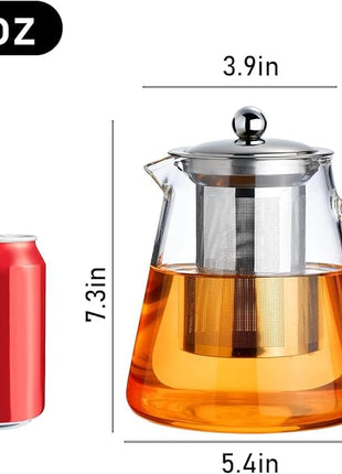 PARACITY Glass Teapot Stovetop 44 OZ, Borosilicate Clear Tea Kettle with Removable 18/8 Stainless Steel Infuser, Teapot Blooming and Loose Leaf Tea Maker Tea Brewer for Camping, Travel (1300ml)