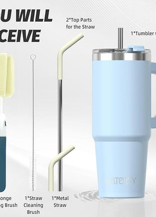 30 oz Tumbler with Handle,Tumbler with Lid and Straw,Double Wall Insulated Cup Stainless Steel Travel Mug(Cold for 34 Hours),Water Bottle for Iced Tea,Coffee,Cold Beverages(Blue)