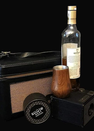 Double-Wall Insulated Whiskey Glass – Stemless Nosing Glass for Bourbon, Scotch & Whisky – Wood Finish – Gift for Men, Dad, Whiskey Lovers (Set of 2)