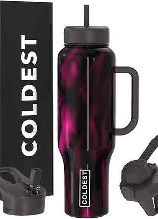 Coldest Tumbler with Handle and Straw, 100% Leak Proof Insulated Tumbler with Lid and Straw (3 Lids), Stainless Steel Tumblers for Women & Men, Cup Holder Friendly Base, 46 oz (A spell on you)