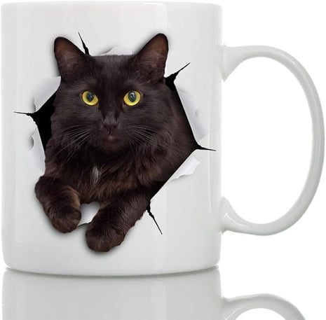Winston & Bear Black Cat Coffee Mug - Funny Ceramic Coffee Mug Gift for Cat Lovers - Cute Novelty Cup for Men and Women (15oz)