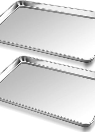 P&P CHEF 17.3 Inch Baking Cookie Sheet, Oven Pan Tray Stainless Steel Sheet Pan for Kitchen, Oven Bakeware for Multi Uses, Shiny Look & Dishwasher Safe, Healthy & Heavy Duty, 2Pcs