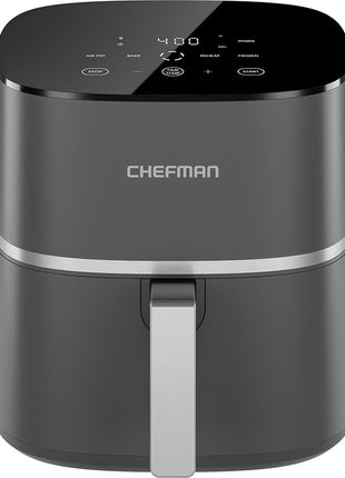 Chefman TurboX 4-in-1 Air Fryer, 5-Quart Airfryer for Extra Crispy Chicken, Fries, Wings, and More, Air Fry, Bake, Reheat, and Frozen Functions, Digital Touch Controls, Dishwasher Safe - Gray