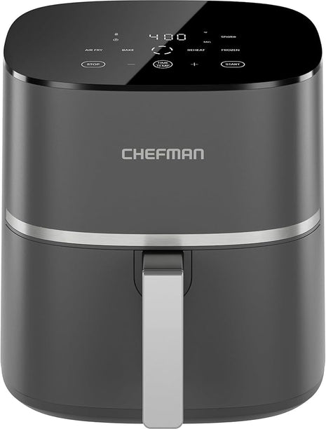 Chefman TurboX 4-in-1 Air Fryer, 5-Quart Airfryer for Extra Crispy Chicken, Fries, Wings, and More, Air Fry, Bake, Reheat, and Frozen Functions, Digital Touch Controls, Dishwasher Safe - Gray