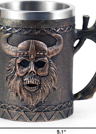 Arola Viking Axe Mug, Stainless Steel Horn Beer Cup, Viking Warrior Skull Cup Tankard, Drinking Cup Coffee Beer Steins,Medieval Skull Drinkware Mug for Coffee/Beverage/Juice17oz Gift for Men