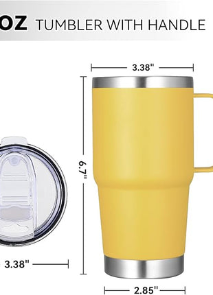 VEGOND 20 oz Tumbler with Handle Lid and Straw, Stainless Steel Insulated Travel Coffee Mug Spill Proof Double Wall Metal Tumbler Cup Keeps Drink Hot and Cold, Yellow 1 Pack