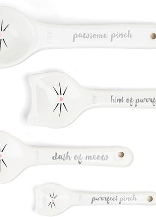 White Cat Measuring Cups & Spoons Gift Set – Ceramic Kitchen Tools for Cat Lovers & Bakers – 4 Measuring Cups and 4 Measuring Spoons – Unique Gift for Kitchen, Baking, and Cat Lovers
