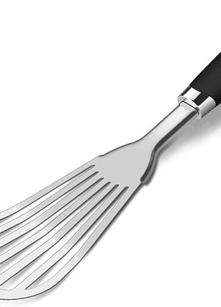 304 Stainless Steel Fish Spatula, Non-Slip Ergonomic Handle Slotted Spatula, Black