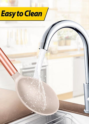 Pack of 2 Large Silicone Cooking Spoons,Non Stick Solid Basting Spoon,Heat-Resistant Kitchen Utensils for Mixing,Serving,Draining,Stirring (ROSE GOLD KHAKI)