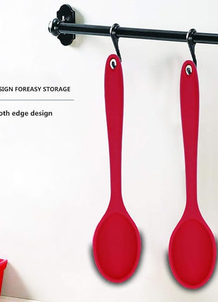 2 Pcs Silicone Spoons for Cooking Heat Resistant, Hygienic Design Cooking Utensi Mixing Spoons for Kitchen Cooking Baking Stirring Mixing Tools (Red)